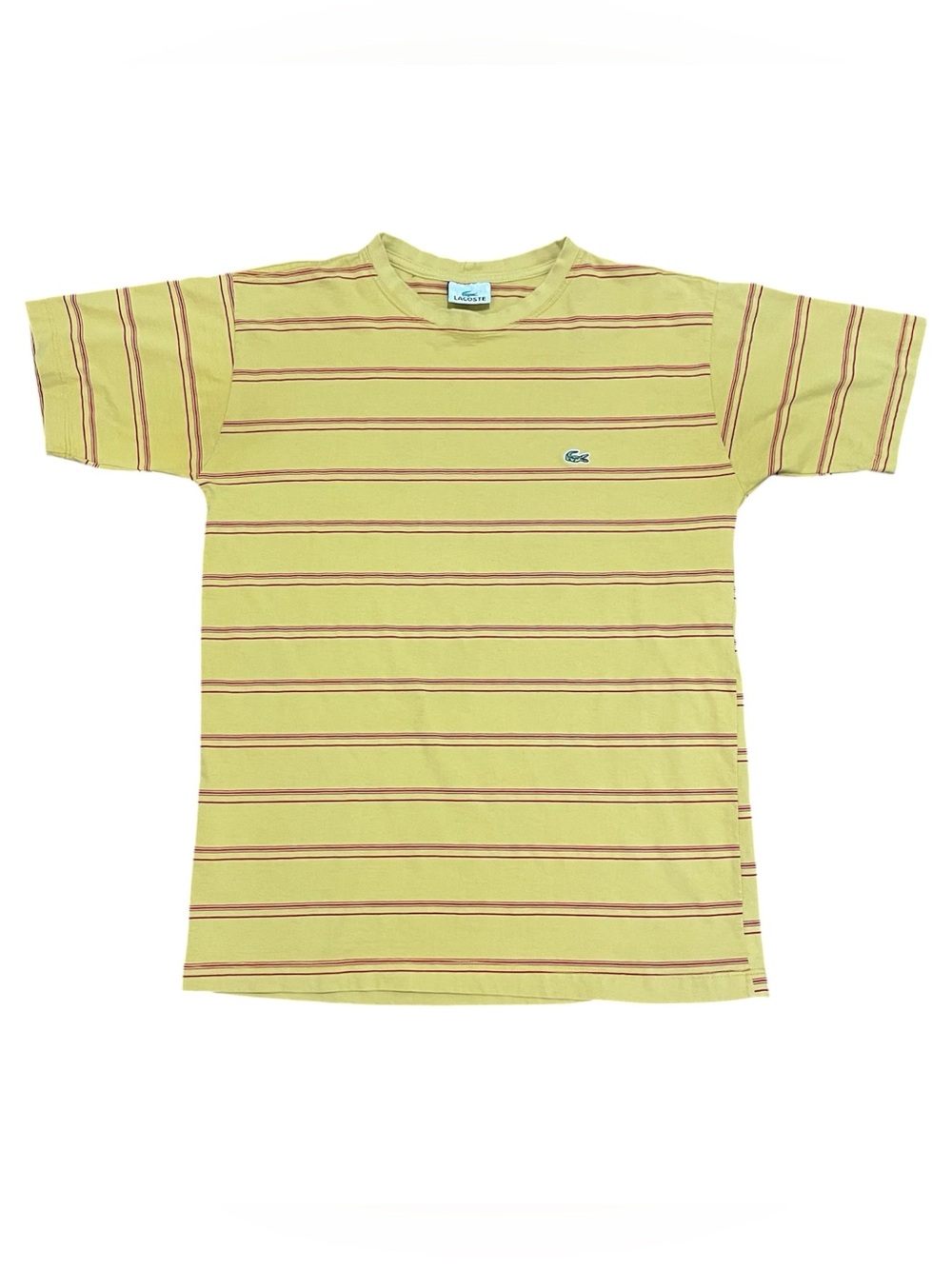 Vintage Lacoste Striped T-Shirt Yellow & Red Croc Logo Size G (Fits Small)